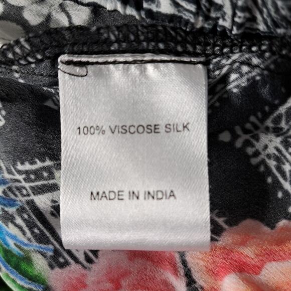 NWT Shana Wide Leg Capri Pants Womens Small Black Tropical Silky Pull On Resort - Picture 15 of 16